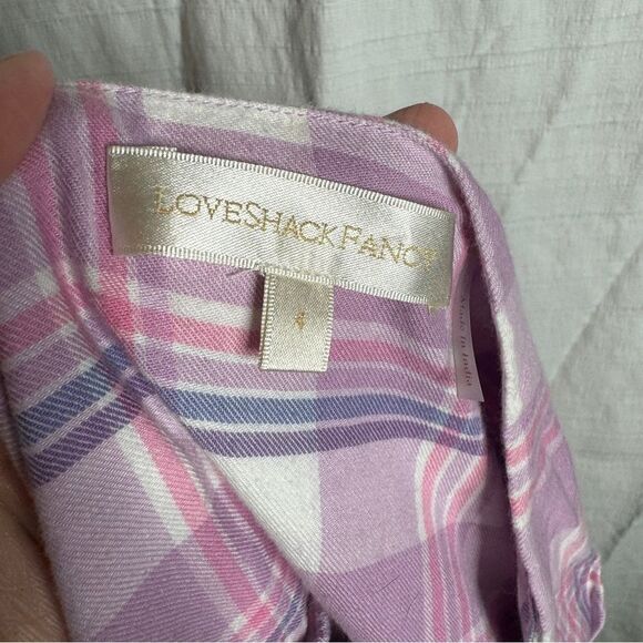 LoveShackFancy purple plaid embroidered tiered ruffle asymmetric skirt size 4 - Picture 7 of 11